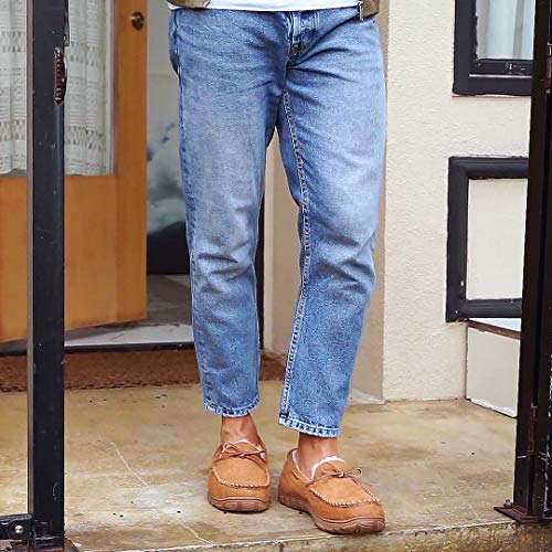 VLLy Mens Moccasin Slippers with Memory Foam Arch Support, Non Slip Rubber Sole House Shoes for Men Machine Washable Warm ...