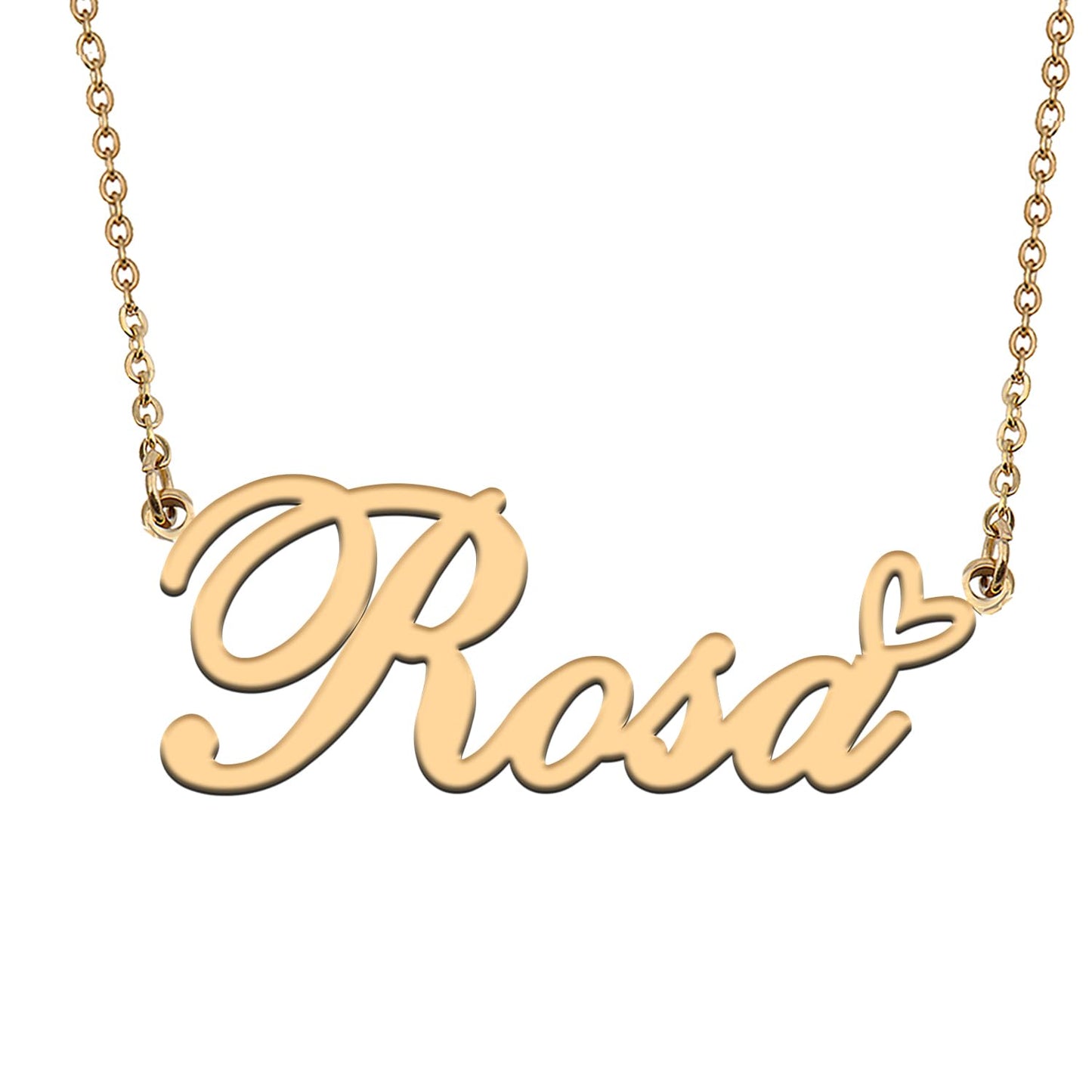 HUAN XUN Rosa Name Necklace for Women 18k Plate Nameplate Custom Necklaces Charm Stainless Steel Jewelry Gifts for Family