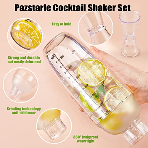 10 Pcs Plastic Cocktail Shaker Set, Including 8 Pcs 24 oz Clear Coffee Shaker Drink Mixer with Measurements 2 Double Measu...