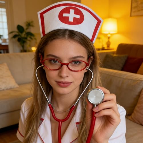 YosiMing Nurse Costume Accessories Halloween Women Red Nurse Hat Headband Glasses Stethoscope High Sock for Halloween Cosp...