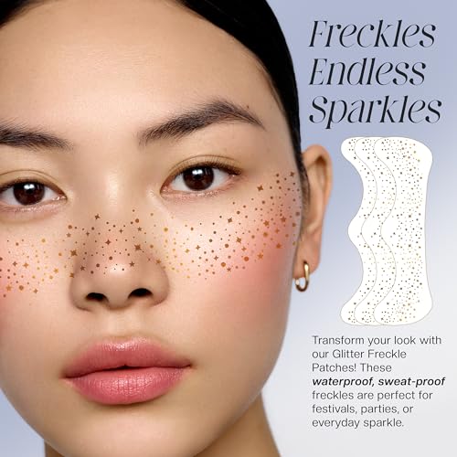 Glitter Freckles Face Tattoo, 10 Pcs Gold Face Glitter Freckles for Women, Festival Outfits for Women Rave Accessories Fak...