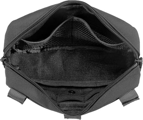 Tactical MOLLE Admin Pouch - Laser-Cut EDC Tool Bag, Horizontal Modular Organizer w/American Flag Patch & Keychain