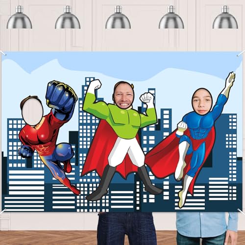 Superhero Photo Banner Backdrop Background Large Hero Face Photo Booth Props Fun Party Superhero Theme Decor for Birthday ...