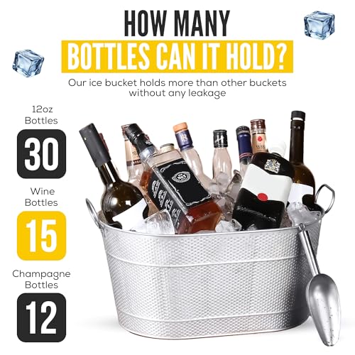 18” Stainless Steel Beverage Tub - 5 Gallon - Gold Handles & Shovel Included - Holds 30 Bottles & Stays Cold for Hours - U...