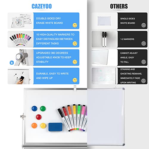 Dry Erase White Board, Cazeyoo Magnetic Desktop Whiteboard 16 x 12inch with Stand, 10 Markers, 4 Magnets and 1 Eraser, Por...