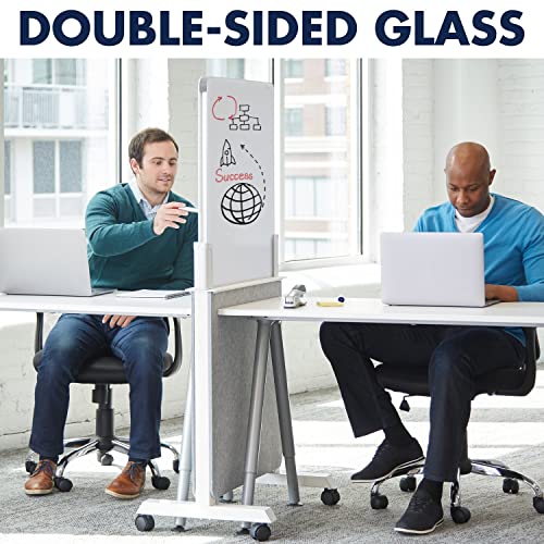 Quartet Whiteboard Easel, Glass Dry Erase Board, Rolling Easel Stand On Wheels, Double-Sided Privacy Screen with Adjustabl...