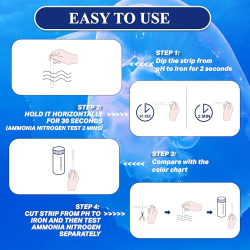 Aquarium Water Test Kit 9-in-1, Aquarium Ammonia Test Strips for Fish Tanks and Ponds, 150 Strips Testing pH Total Alkalin...
