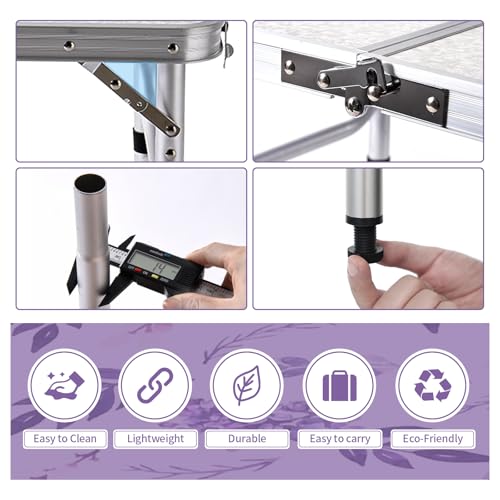 Yriuat Folding Camping Table 2ft Portable Pinic Table Adjustable Height Small Card Table Aluminum Foldable Lightweight wit...