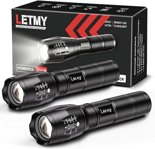 LETMY Tactical Flashlight S2000-2 Pack Bright Military Grade LED Flashlights High Lumens - Portable Handheld Flash Light, ...
