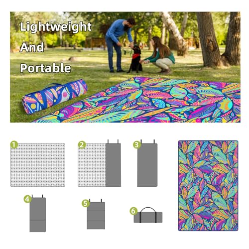 Fefede Waterproof Picnic Blankets Foldable & Portable 60''x80'' Boho Picnic Mat for Outdoors, Large Washable Picnic Blanke...
