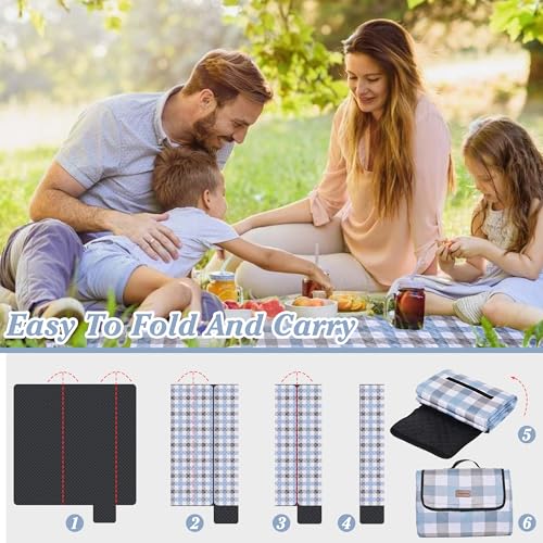 Extra Large Picnic Blanket 80''x 80'' Waterproof Foldable Picnic Mat for Beach, 5-Layer Outdoor Blanket for 6 to 8 Adults,...