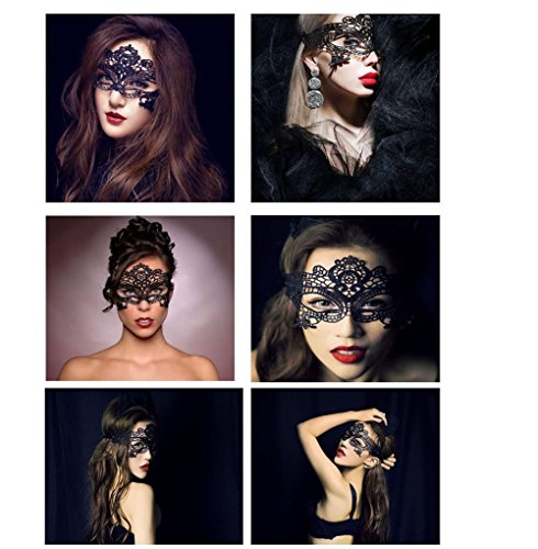 Geek-M Women's Black Lace Mask Party Ball Masquerade Fancy Dress Masks Pack of 6