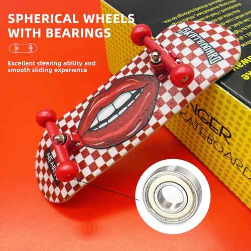 Pro Fingerboard 32mm Wooden Board Professional Finger Skateboard Trucks CNC Wheels with Bearings (RED-Lips)