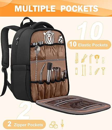 PEKREWS Bartender Bag, Travel Bartending Backpack for Carrying Bar Kit, Portable Bar Bag for Tools Set Storage Cocktail Sh...