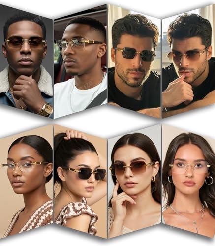AIEYEZO Retro Rimless Sunglasses Rectangle Unisex Vintage Frameless Sun Glasses Fashion Square Tinted Glasses