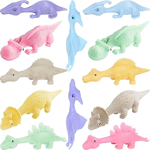 Dinosaur Toys for Kids Stocking Stuffers 12pcs Slingshot Dinosaur Finger Toys for Boys Party Favors, Bulk Flying Sticky Di...