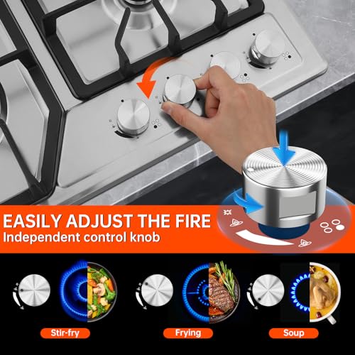 22″x20″ Built in Gas Cooktop 4 Burners Stainless Steel Stove with NG/LPG Conversion Kit Thermocouple Protection and Easy t...