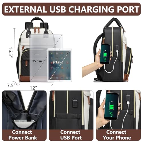 Laptop Backpack for Women Bag - 15.6 inch Work Travel Backpack with USB Charger College Bookbag Waterproof Business Comput...