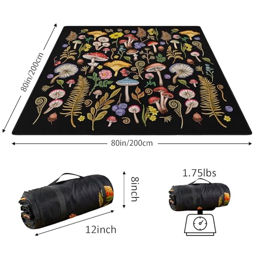 Mushroom Picnic Blankets Waterproof Foldable Picnic Outdoor Blanket 80"x 80" Picnic Mat 3-Layer Thicking Outdoor Foldable ...