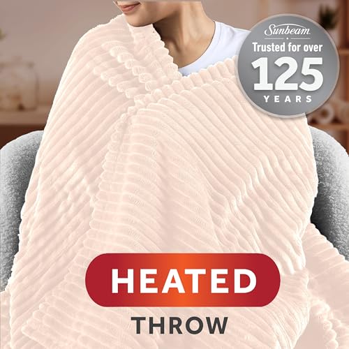 Sunbeam Electric Throw Royal Posh Velvet Heated Blanket, 4 Heat Settings, 4-Hour Auto Shut-Off, Fast Heating, Lush, Silky,...
