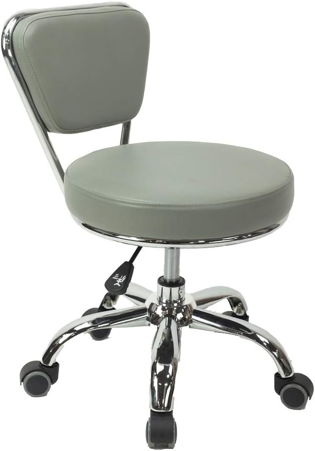 MAYAKOBA Dayton Rolling Stool with Backrest – Storm Gray Pneumatic Seat, Adjustable Height 13"-15", Ergonomic Design for Home Office, Garage, Gardening, Lab, School, Mechanic Tasks