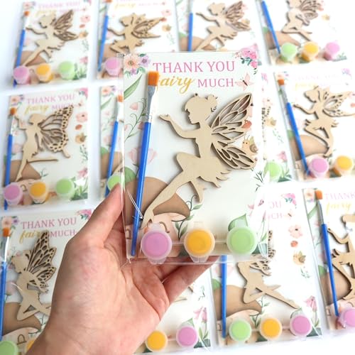 BOIKOKY 12 Pack Pre-Packaged Fairy Party Favors, Wooden Fairy Cutouts with Hanging Hole & Painting Kits for Girls, Magical...