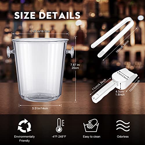 Irenare Acrylic Ice Buckets for Parties 3.5 L Plastic Clear Wine Bucket with Plastic Scoop and Tongs Bottle Drink Cooler B...