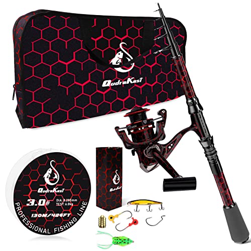 Fishing Rod and Reel Combos, Unique Design with X-Warping Painting, Carbon Fiber Telescopic Fishing Rod with Reel Combo Ki...