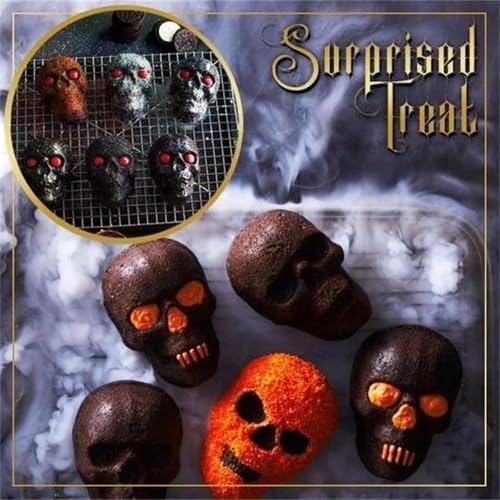 GUOFHUIM Halloween Skull Mold, Haunted Skull Cakelet Pan Skull Molds for Baking Skull Cake Pan Aluminum 3D Halloween Skull Baking Pan