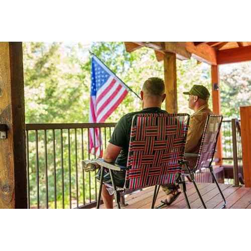 MOUNTAIN SUMMIT GEAR Retro Webbed Camping Chair - Lightweight, Foldable, Durable Steel Frame, 300lb Capacity, Vintage Red/Blue Stripes by Caddis Sports