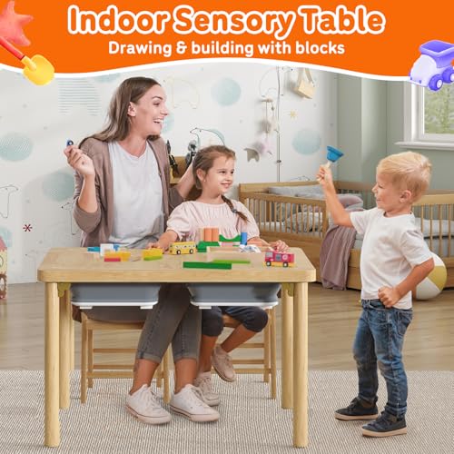 FUNLIO Foldable Wooden Sensory Table with 2 Bins & 1 Foldable Chair for Toddlers, Kids Sensory Table with Anti-Warping Ply...