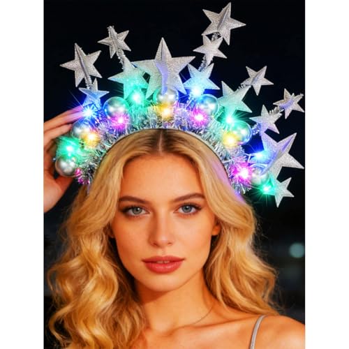 CAKURE Light Up Star Headband Led Ball Headbands Glitter Hair Band Hair Accessories for Adult