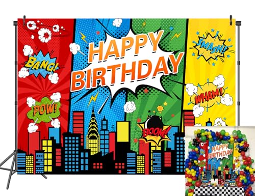 Generic Superhero Photo Backdrop (5x3FT, Colourful Vinyl) - Superhero Theme Birthday Party Backdrop for Boys Cake Table De...