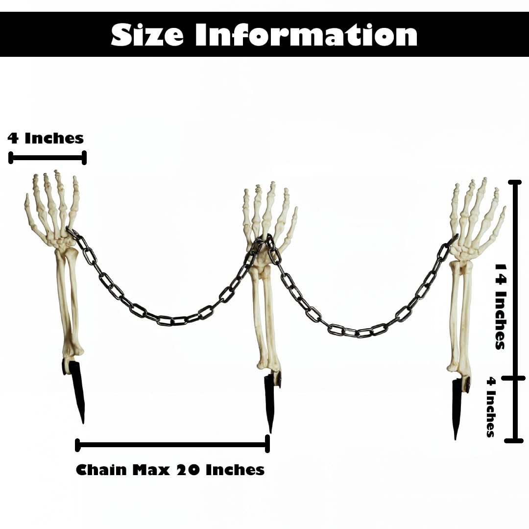 JUST FOR PARTY Halloween Skeleton Stake Decorations, 3 Skeleton Arms Stakes with 2 Chains, All-Weather Resistant Plastic Skeleton for Outdoor Party Yard Lawn Garden Graveyard Haunted House Decor