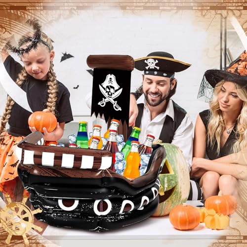 Zhanmai 2 Pcs Inflatable Pirate Ship Drink Cooler Inflatable Serving Bar Food Container for Summer Carniva Mardi Gras Pira...