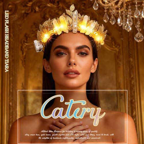 Catery Gold Leaf Crown Light up Headband Greek Goddess Headpiece Accessories for Women