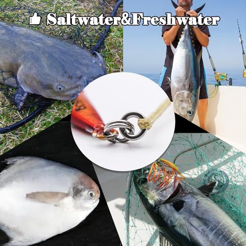 FishTrip Solid Rings Fishing 50Pcs - Stainless Steel Ring for Assist Hooks Jigs Butterfly Rigs Saltwater Freshwater