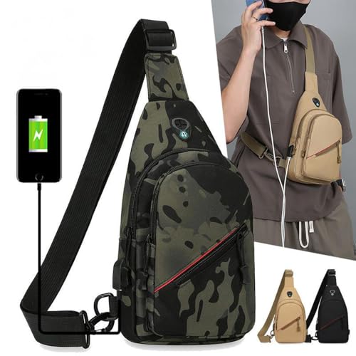 Adjustable Crossbody Bag Multifunctional Crossbody Bags Tactical Sling Bag for Men with USB Charging Port