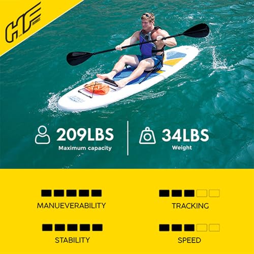 Bestway Hydro-Force White Cap 10' Inflatable Stand Up Paddle Board Kayak Water Set with Aluminum Oar, Hand Pump, and Trave...