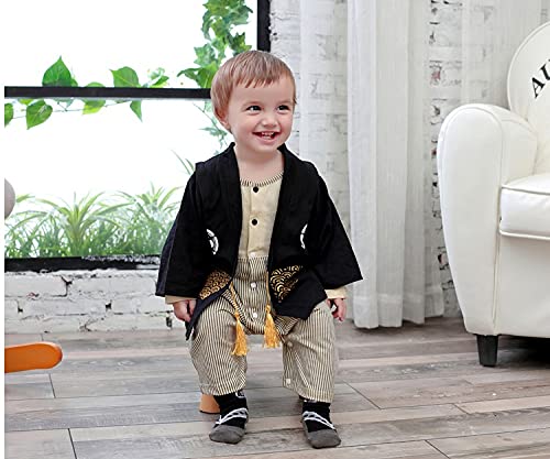 SZCQ Baby Boy Kimono Romper Suit Japanese Costumes Infant Cotton Samurai Outfits Beige XL(2-3Year)