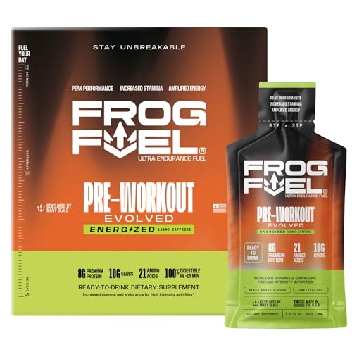 Frog Fuel Ultra Energy Gel & Energized Pre Workout Shot with 120mg Caffeine, 1500mg Beta Alanine, Electrolytes 8g Protein ...