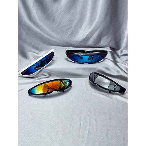 4 Pairs Futuristic Narrow Cyclops Sunglasses Robot Space Costume Color Mirrored Lens