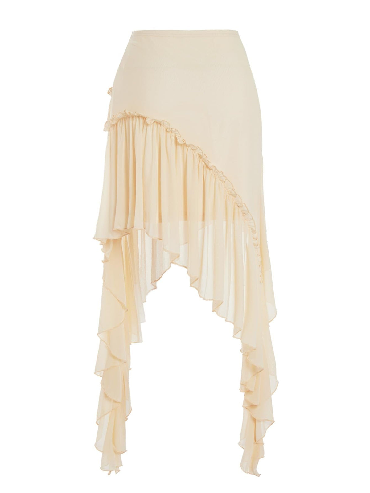 Verdusa Women's Boho Asymmetrical Ruffle Skirt Flowy High Waist Western Mini Skirt Elastic-Apricot X-Small