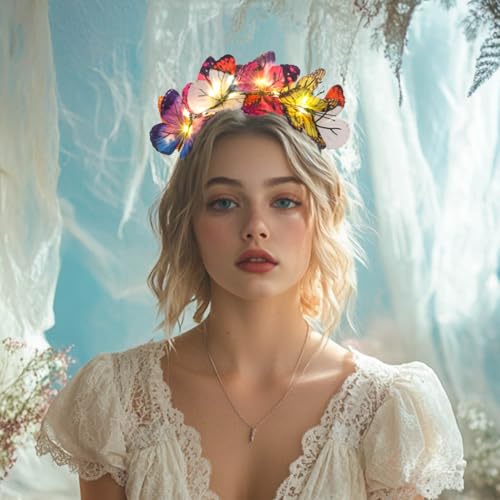 Gangel Light Up Butterfly Headband LED Glowing Hairbands Sparkling Butterfly Headpiece Party Costume Headbands for Women