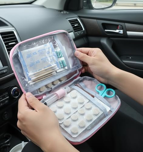 Pink First Aid Kit, 2 Pcs Small First Aid Pouch Empty for Outdoor Indoor, Camping Hiking Traveling, Sports, Car (Pink)