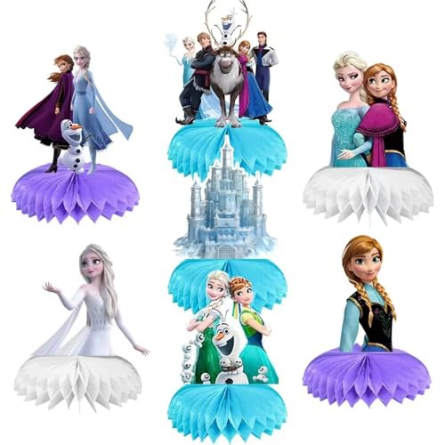 For Frozen Birthday Party Supplies, 7Pcs Honeycomb Centerpieces for FrozenParty Decorations, Double Sided Table Decoration...