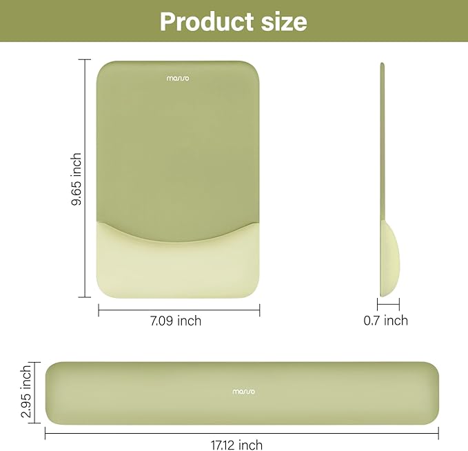 MOSISO Wrist Rest Support for Mouse Pad&Keyboard Set, Rectangular Ergonomic Mousepad Non-Slip Base Home/Office Pain Relief&Easy Typing Pad with Neoprene Cloth&Raised Silicone Lining, Olive Green