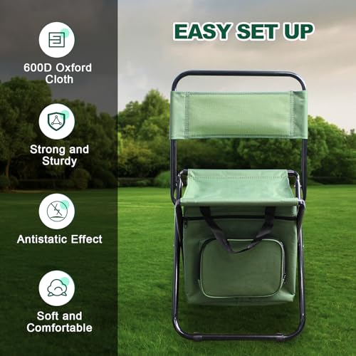 ZDFRBJGㅤㅤㅤㅤ Portable Foldable Fishing Chair with Cooler Bag, Lightweight Backrest Stool Compact Folding Chair Seat, Outdoo...