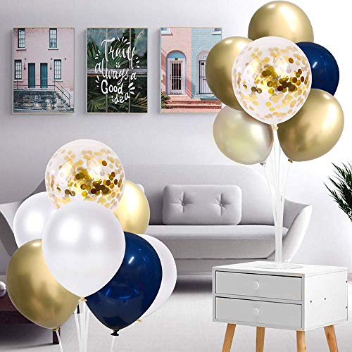 Navy Blue and Gold Confetti Balloons, 50 pcs 12 inch Pearl White and Gold Metallic Chrome Birthday Balloons for Celebratio...