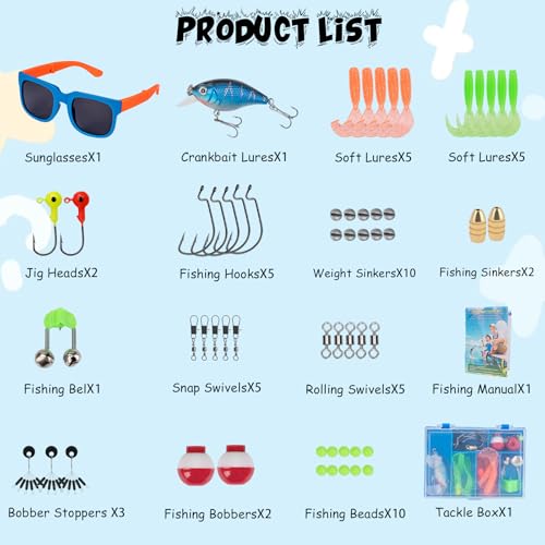Kids Fishing Pole Set, Telescopic Fishing Rod Reel Combo Kids Starter Kit with Lures Tackle Box, Foldable Stool and Portab...